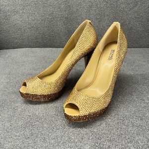 Michael Kors High Heels Shoes 8M Platform Nude Pumps Open Toe handmade ringstone